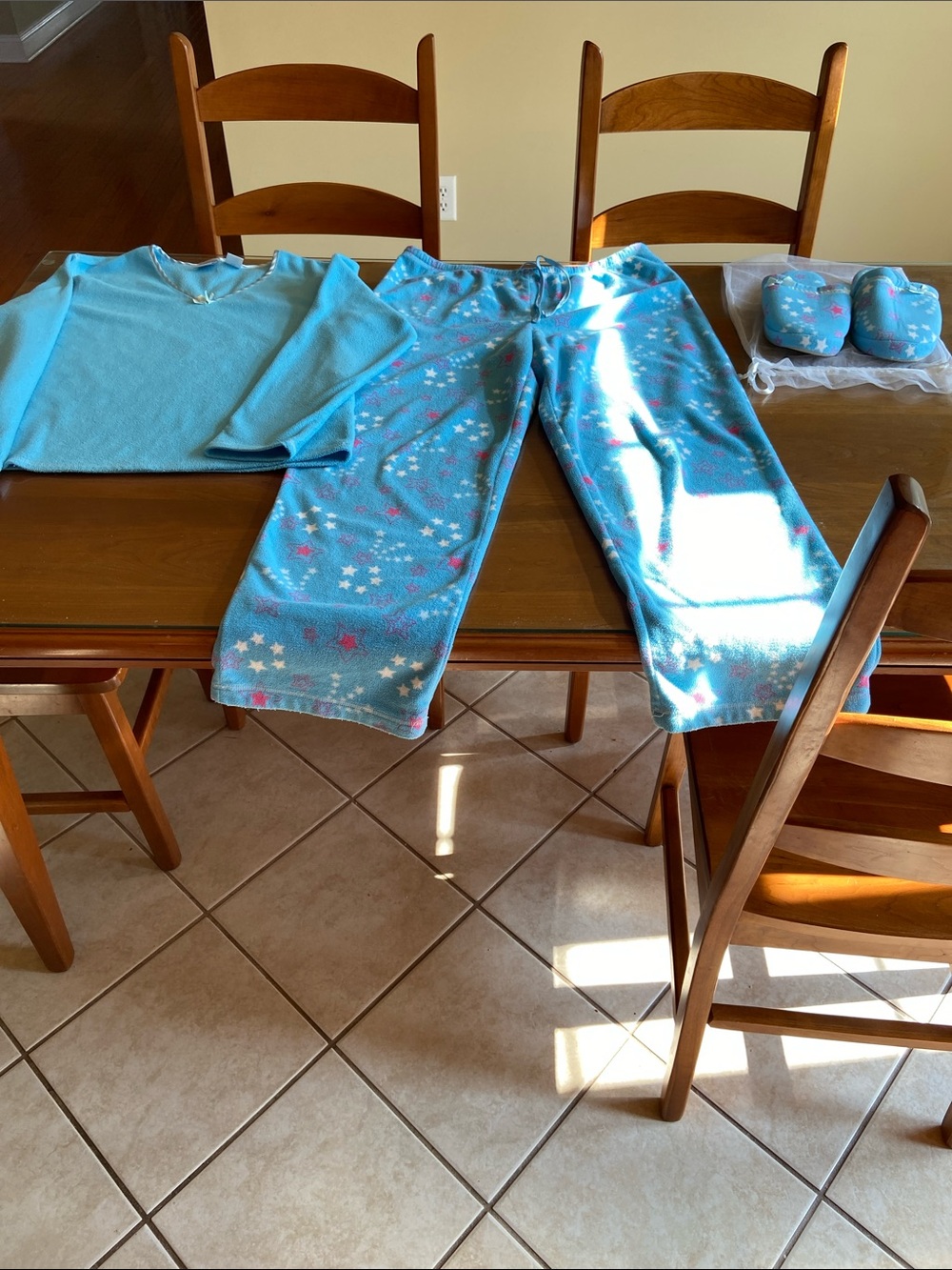 Junior Girls Light Blue Star Print Pajama Set. Soft and Warm.